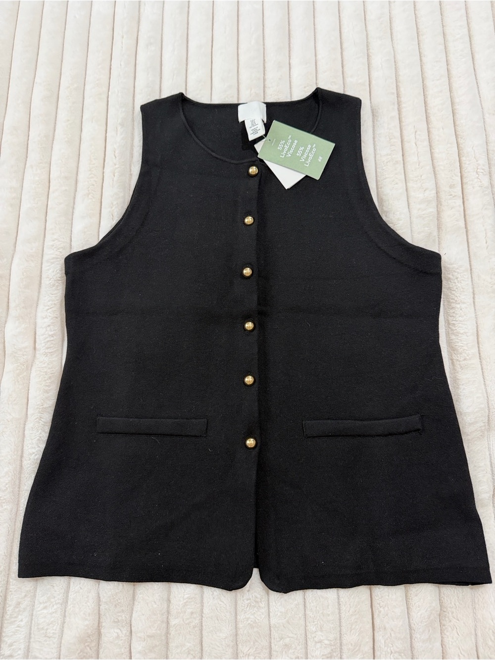 H&M Black Sleeveless Knit Vest with Gold Buttons